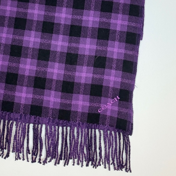 Coach Purple and Black Checkered and Logo Scarf - Picture 4 of 5